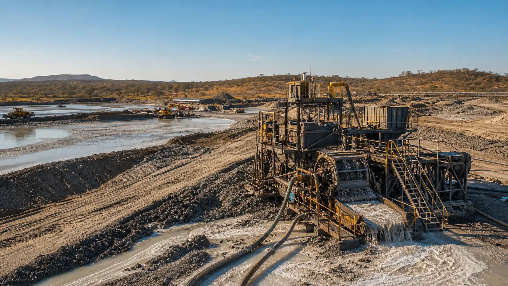 Surface-level gold tailings reprocessing operation and recovery infrastructure