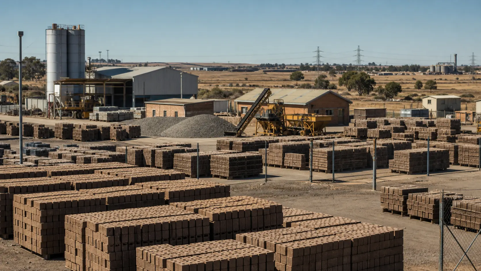 Brick manufacturing yard using processed industrial material