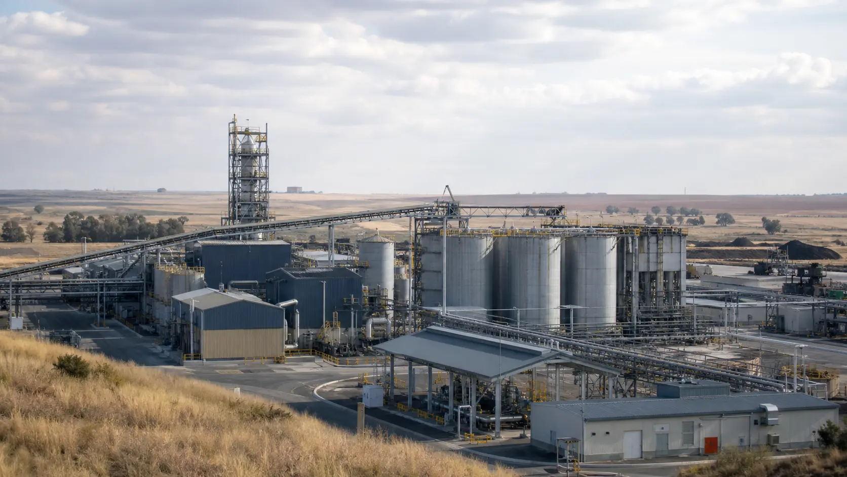Industrial metallurgical refinery infrastructure in a North West goldfields landscape